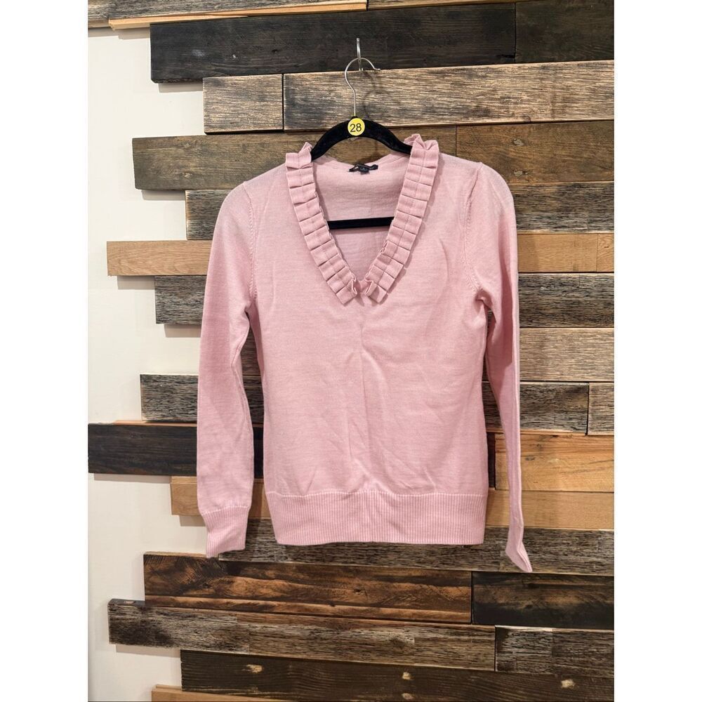 Brooks Brothers pink/lavender Merino Wool ruffled V-Neck pullover sweater sz S